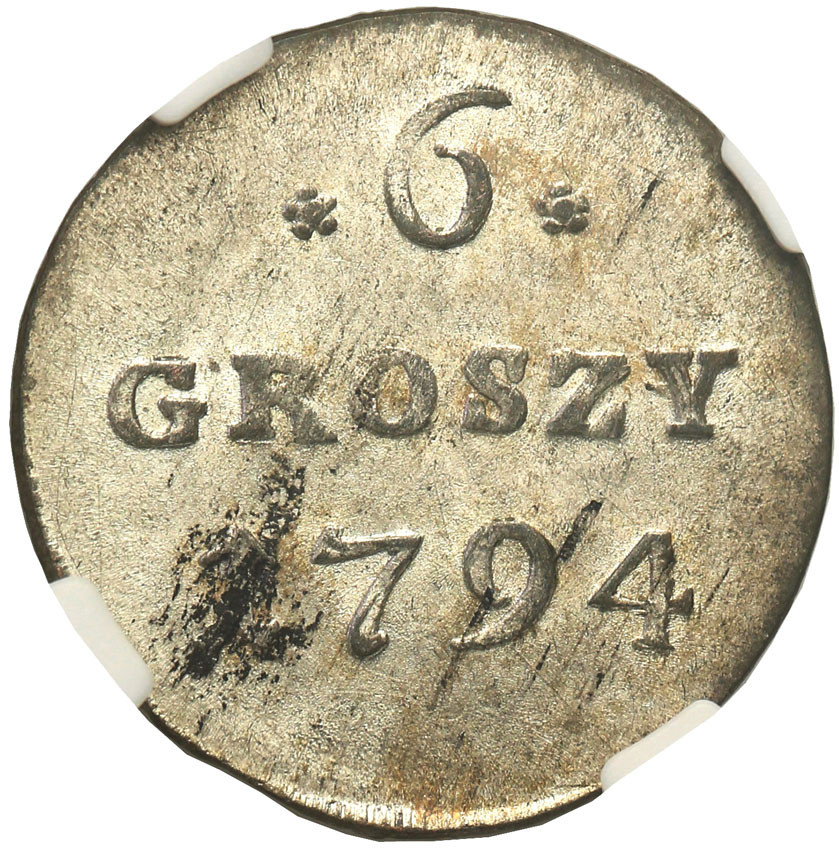 Stanisław August Poniatowski. Szóstak (6 groszy) 1794 , Warszawa NGC MS63 (2 MAX)